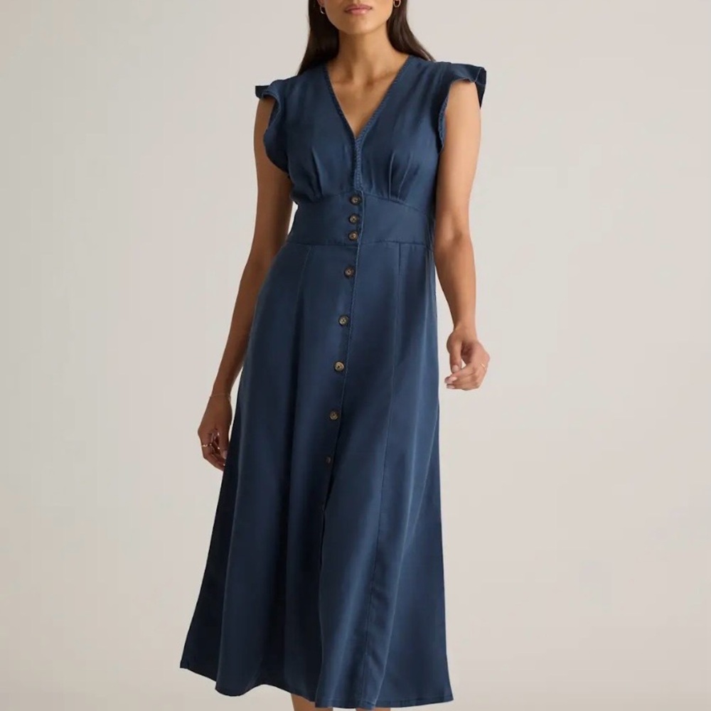 Quince Vintage Wash Tencel Button Front MIDI Dress